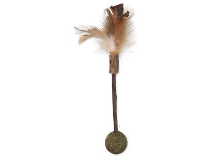 Hračka Magic Cat Natural Fun dřívko s přírodními pírky a koulemi 18cm
