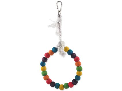 Hračka Bird Jewel houpačka dřevěná s lanem barevná, kruh 15cm