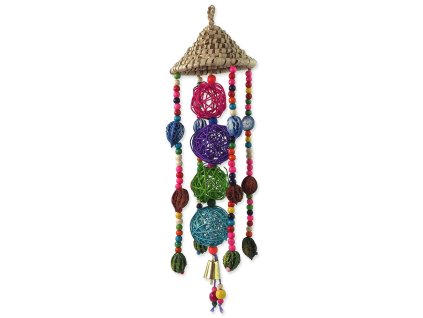 Hračka Bird Jewel závěsná s provazy a dřívky barevná 50x14cm