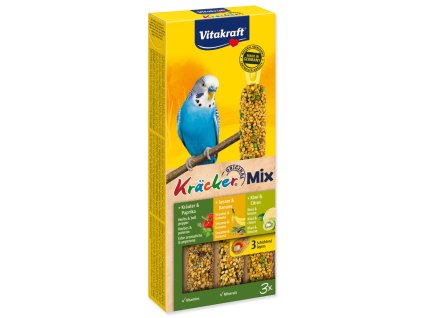 Tyčinky Vitakraft Kracker Trio Mix andulka, s banány, bylinkami a kiwi 3ks