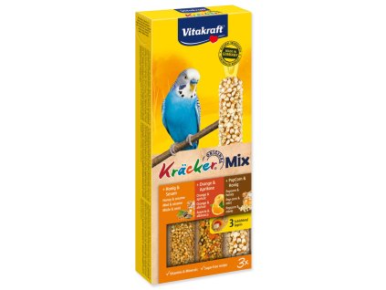 Tyčinky Vitakraft Kracker Trio Mix andulka, s medem, pomeranči a popcornem 3ks