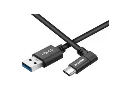 Datový a nabíjecí kabel USB - USB Type-C, 100cm, konektor v úhlu 90°, černý