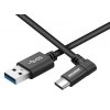 Datový a nabíjecí kabel USB - USB Type-C, 100cm, konektor v úhlu 90°, černý