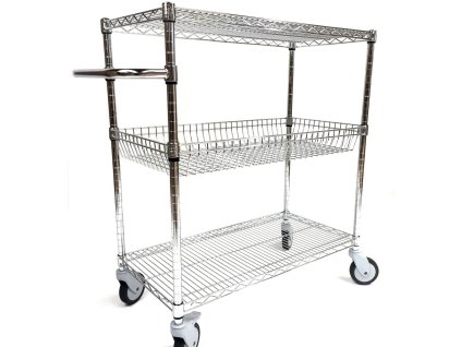 Dílenský a cateringový vozík, rovné + košová police, 46 x 61 x 100 cm, max 300 kg