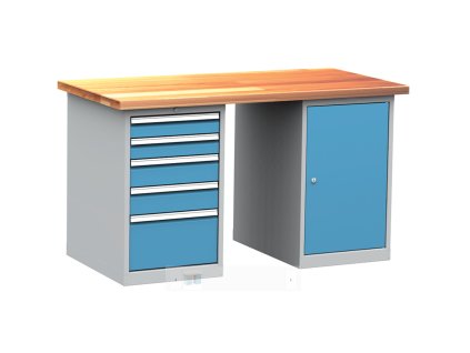 Dílenský stůl montovaný PROFI, 1 kontejner, 5 zásuvek, 85 x 150 x 75 cm
