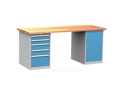 Dílenský stůl montovaný PROFI, 1 kontejner, 5 zásuvek, 85 x 200 x 75 cm