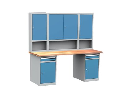 Dílenský stůl montovaný PROFI, sestava 1, 195 x 200 x 75 cm