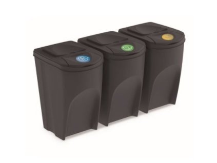 Stohovatelné nádoby SORTIBOX na tříděný odpad - sestava 3 x 35l, antracit