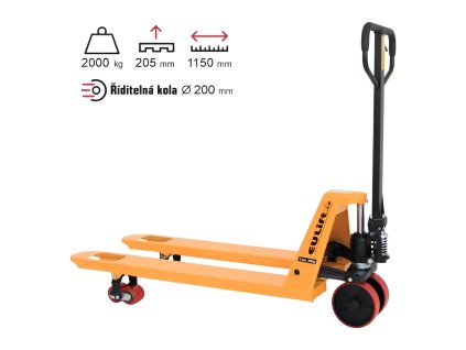 Paletový vozík, polyuretanová řídicí kola, 2000 kg