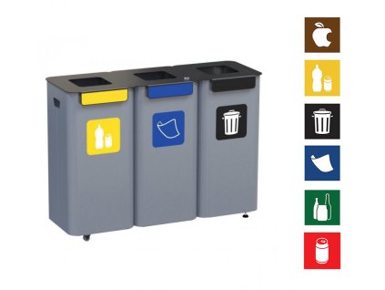 Sada 3 x venkovních odpadkových koš Modular na tříděný odpad, objem 3 x 70 l