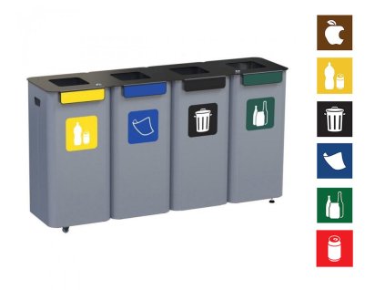 Sada 4 x venkovních odpadkových koš Modular na tříděný odpad, objem 4 x 70 l