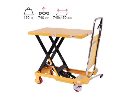Mobilní hydraulický zvedací stůl, do 150 kg, deska 74 x 45 cm