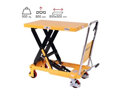 Mobilní hydraulický zvedací stůl, do 500 kg, deska 81,5 x 50 cm