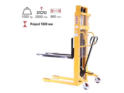 Ruční vysokozdvižný vozík, do 1 000 kg, výška zdvihu 2 500 mm