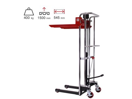 Ruční vysokozdvižný vozík, do 400 kg, výška zdvihu 1 500 mm