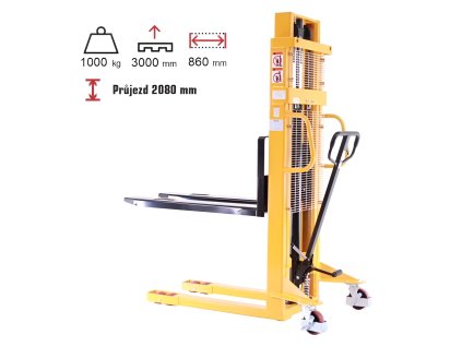Ruční vysokozdvižný vozík, do 1 000 kg, výška zdvihu 3 000 mm