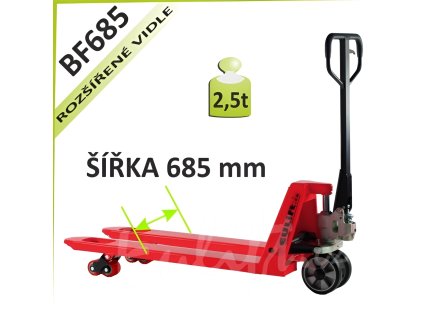 Paletový vozík, široký rozchod, do 2,5 tun, gumová řídicí kola