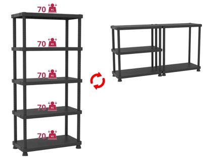 Plastový regál  187,5 x 90 x 45 cm cm, 70 kg/pol.