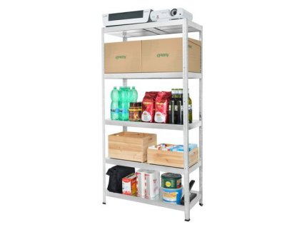 Kovový bezšroubový regál DRUMY, 180 x 80 x 40 cm, 130 kg/police, 5 kovových polic, pozink