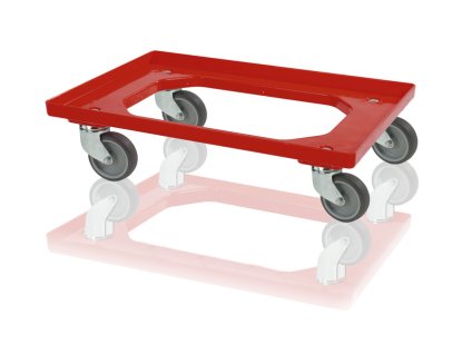 Podvozek pro přepravky 2 otočná + 2 pevná kola - červený