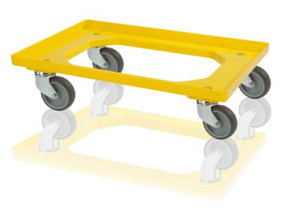 Podvozek pro přepravky 2 otočná + 2 pevná kola - žlutý