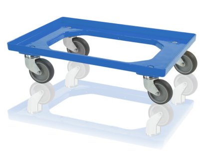 Podvozek pro přepravky 2 otočná + 2 pevná kola - modrý