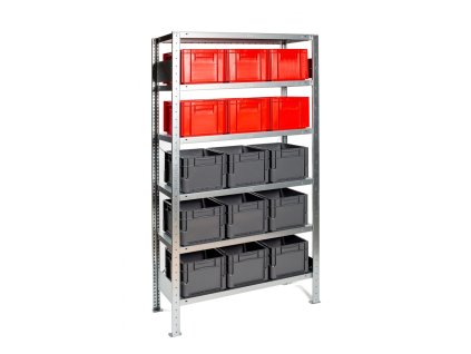 Regál s 9 + 6 zásuvnými boxy, 200 x 100 x 40 cm