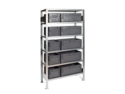 Regál s 5 + 5 zásuvnými boxy, 200 x 100 x 40 cm