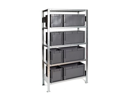 Regál s 4 + 4 zásuvnými boxy, 200 x 100 x 40 cm