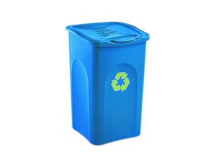 Modrý plastový odpadkový koš na tříděný odpad 50 l s víkem a symbolem recyklace