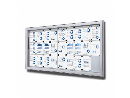 Venkovní magnetická vitrína L (extra hluboká), 27 x A4, stříbrná, 1 x 2,1 m