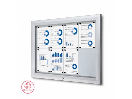 Venkovní magnetická  vitrína  T ,8 x A4, stříbrná,  0,8 x 1 m