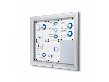Venkovní magnetická  vitrína  T ,6 x A4, stříbrná,  0,75 x 0,80 m
