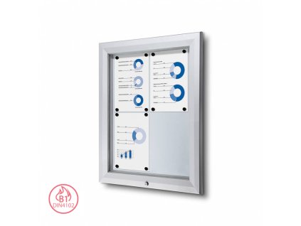 Venkovní magnetická  vitrína  T ,4 x A4, stříbrná,  0,75 x 0,60 m