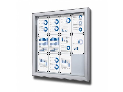 Venkovní magnetická vitrína L (extra hluboká), 12 x A4, stříbrná, 1 x 1,1 m