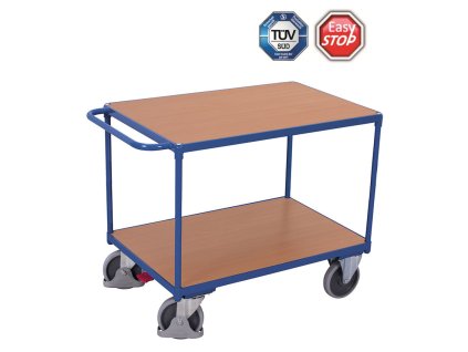 Policový vozík s madlem, Variofit, ložná plocha 100 x 70 cm, do 500 kg, 2 police, modrá/antracit (Barva antracit RAL7016)