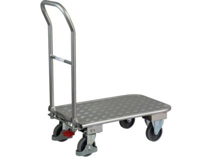 Hliníkový plošinový vozík se sklopným madlem, Variofit, ložná plocha 72 x 45 cm, do 150 kg, hliník