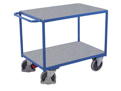 Policový vozík s madlem, 2 police, Variofit, užitná plocha 100 x 70 cm, do 500 kg, modrá/antracit (Barva antracit RAL7016)