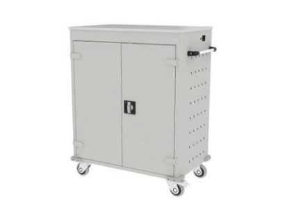 Mobilní skříň s napájením na notebooky, šedá, 16 přihrádek