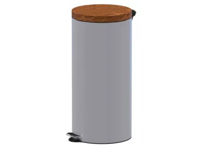 Nášlapný kovový koš ALDA s dřevěným víkem, 30 litrů, bílý lak