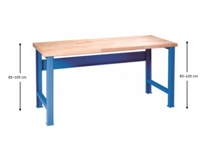 Výškově nastavitelný pracovní stůl do dílny GÜDE Variant, buková spárovka, 2000 x 685 x 850 - 1050 mm, modrá