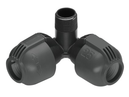 L-kus 25 mm x vnější závit 3/4", rohová přípojka zadešťovače