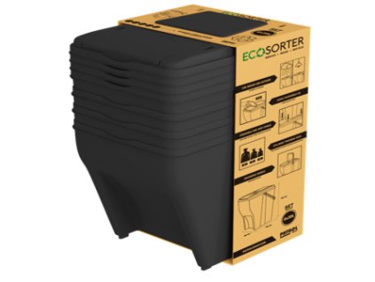 Stohovatelné nádoby ECOSORTER na tříděný odpad - sestava 3 x 25l, antracit