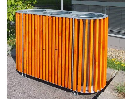 Venkovní dřevěný koš na tříděný odpad 3 × 50 l – pinie