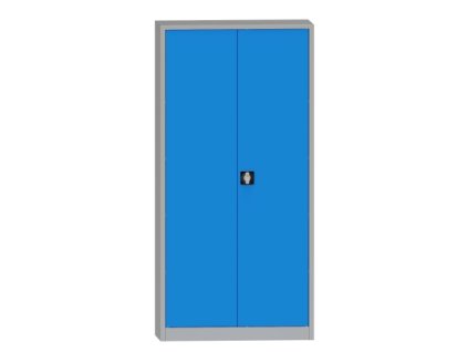 Plechová dílenská skříň svařovaná, 195 x 95 x 40 cm, 4 police, 65 kg/pol., šedá-modrá