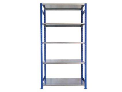 Kovový bezšroubový regál, základní, 200 x 100 x 60 cm, 130 kg/police, 5 polic, modrý
