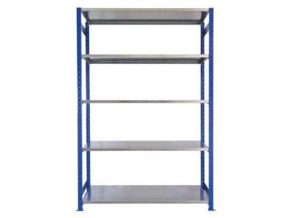 Kovový bezšroubový regál, základní, 200 x 130 x 60 cm, 90 kg/police, 5 polic, modrý
