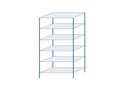 Kovový bezšroubový regál, základní, 250 x 130 x 60 cm, 90 kg/police, 6 polic, modrý