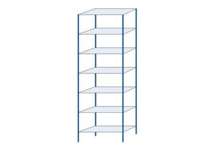Kovový bezšroubový regál, základní, 300 x 100 x 40 cm, 160 kg/police, 7 polic, modrý