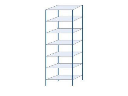 Kovový bezšroubový regál, základní, 300 x 100 x 50 cm, 150 kg/police, 7 polic, modrý